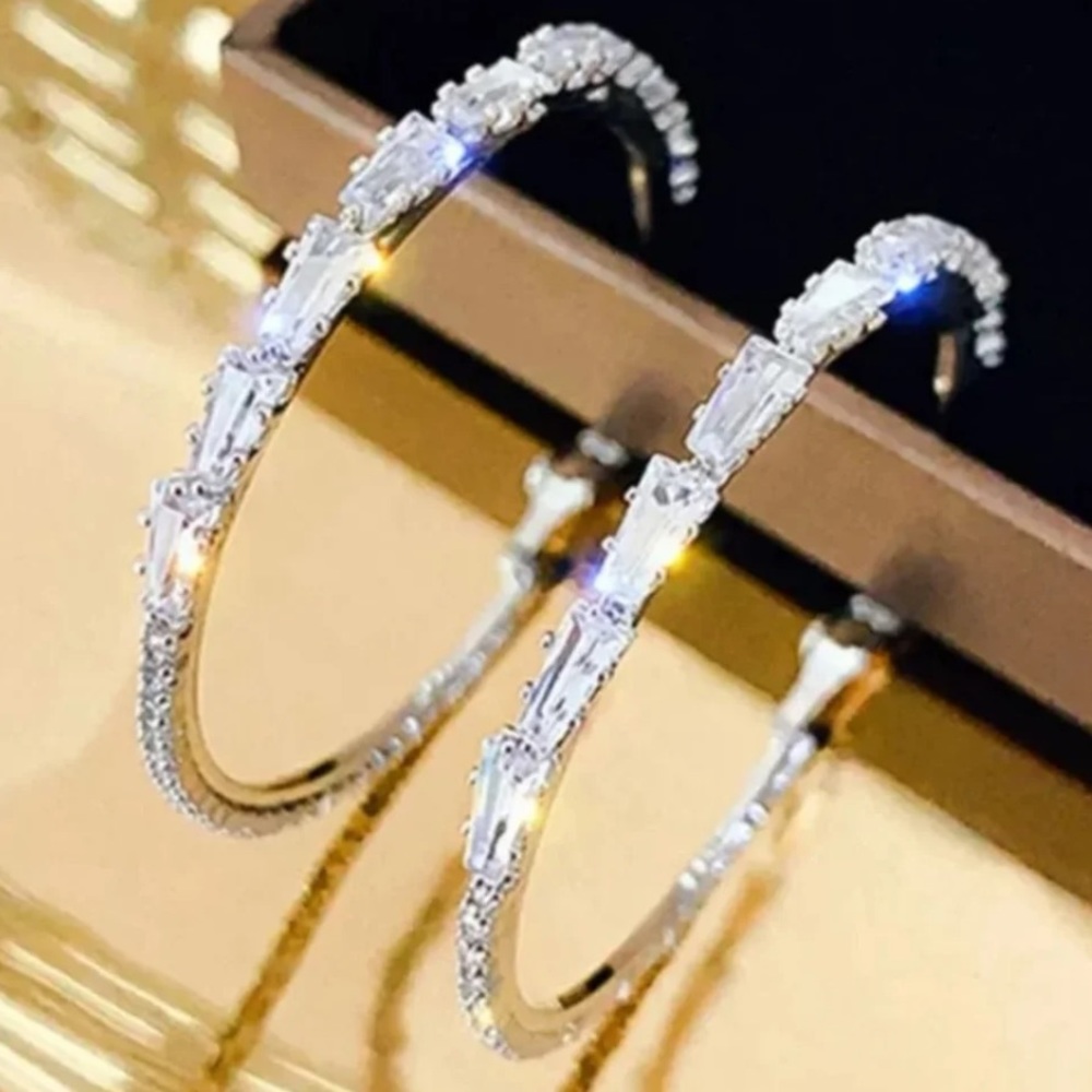 White Sapphire Silver Hoop Earrings